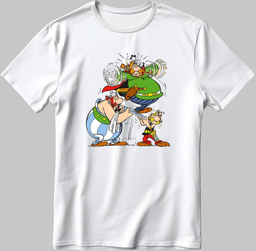 Asterix and Obelix, Famous Characters Figure, Short Sleeve White-Black Men's / Women's T Shirt L334