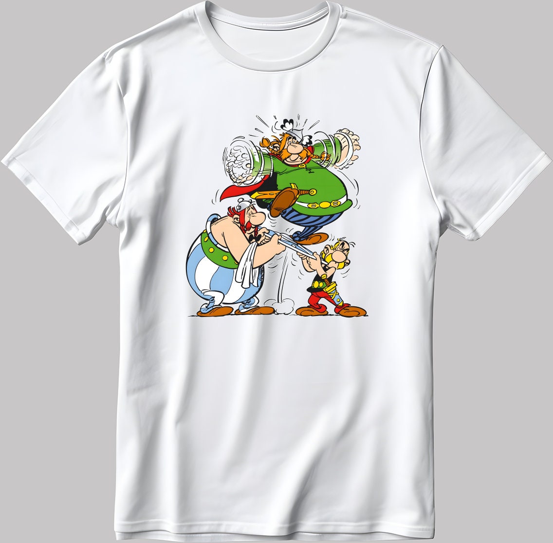 Asterix and Obelix, Famous Characters Figure, Short Sleeve White-Black Men's / Women's T Shirt L334