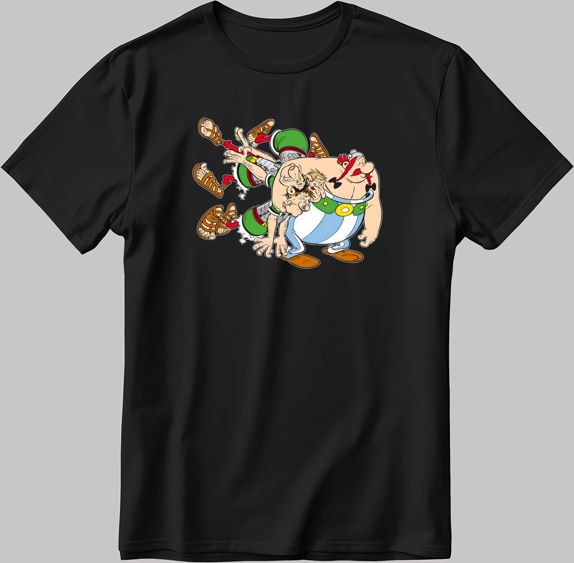 Asterix and Obelix, Famous Characters Figure, Short Sleeve White-Black Men's / Women's T Shirt L336