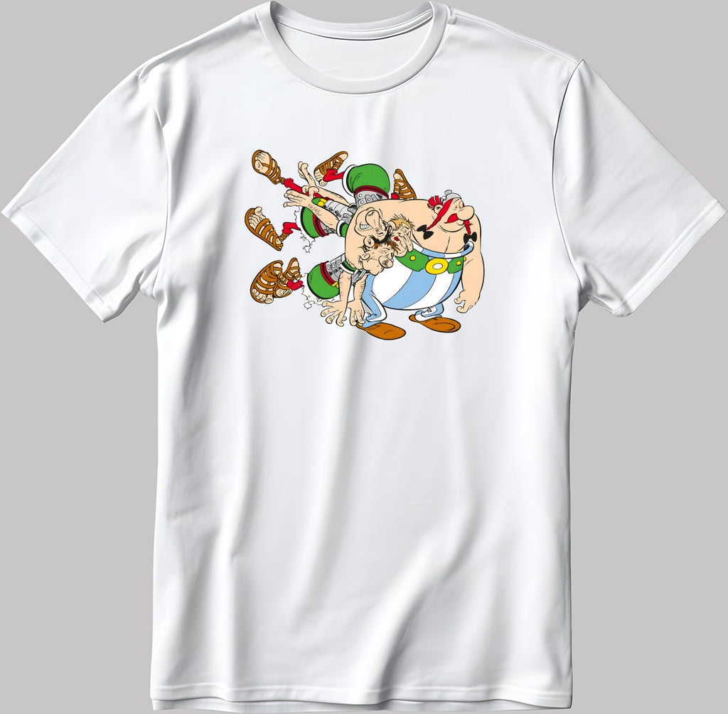 Asterix and Obelix, Famous Characters Figure, Short Sleeve White-Black Men's / Women's T Shirt L336