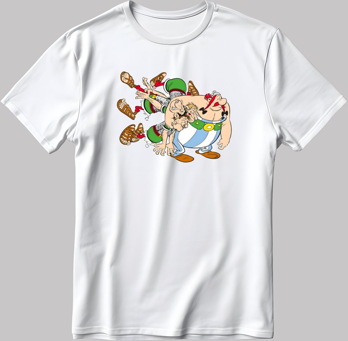 Asterix and Obelix, Famous Characters Figure, Short Sleeve White-Black Men's / Women's T Shirt L336