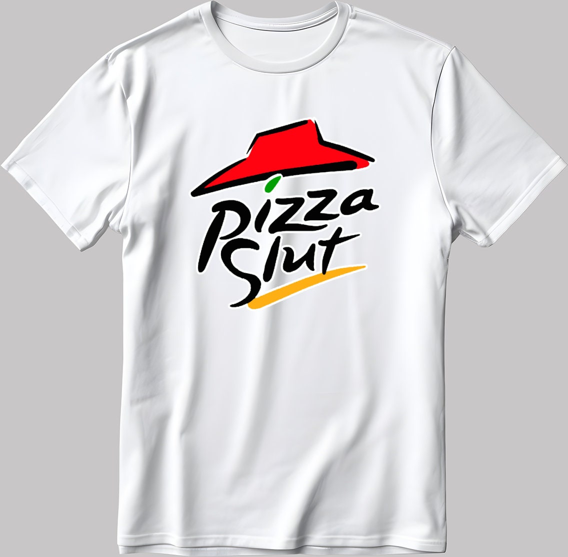 Funny Parody Pizza Shirt, Short Sleeve White-Black Men's / Women's T Shirt K1111