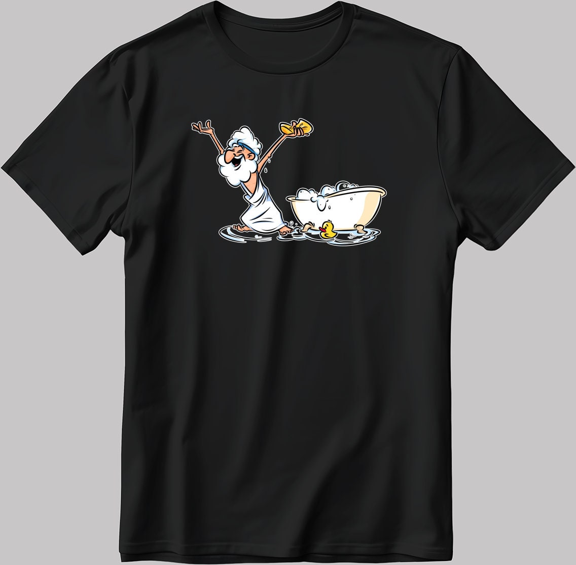 Archimedes in bath, Thumbs up eureka, Short Sleeve White-Black Men's / Women's T Shirt L369