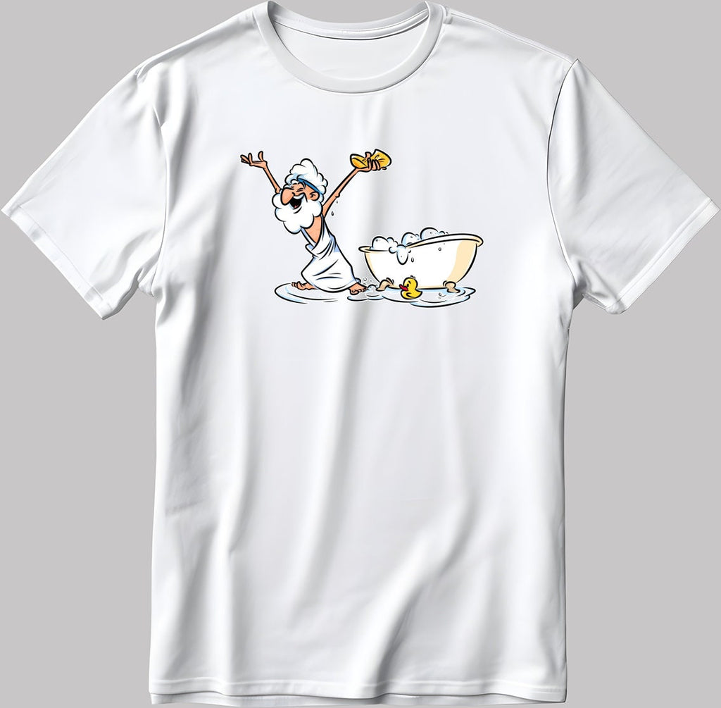 Archimedes in bath, Thumbs up eureka, Short Sleeve White-Black Men's / Women's T Shirt L369