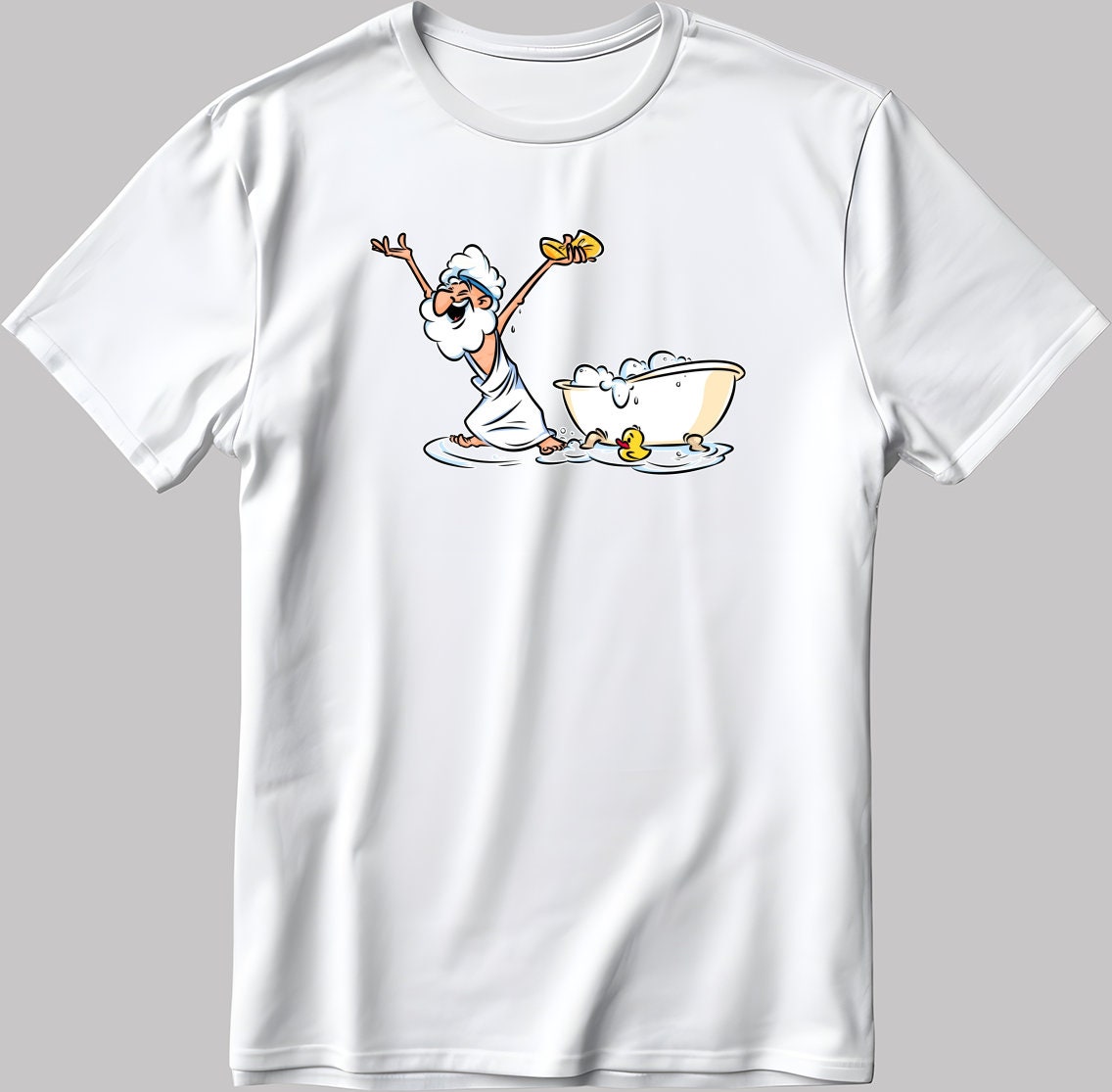 Archimedes in bath, Thumbs up eureka, Short Sleeve White-Black Men's / Women's T Shirt L369