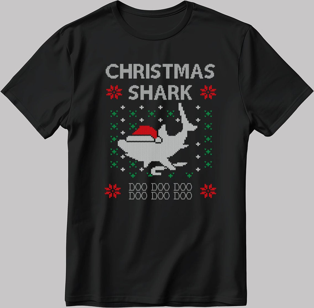 Christmas Shark Poster Doo Doo Short Sleeve White-Black Men's / Women's T Shirt U268