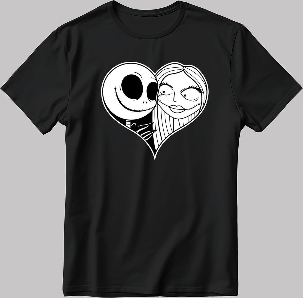 Jack Skellington And Lovely Girlfriend Short Sleeve White-Black Men's / Women's T Shirt U362