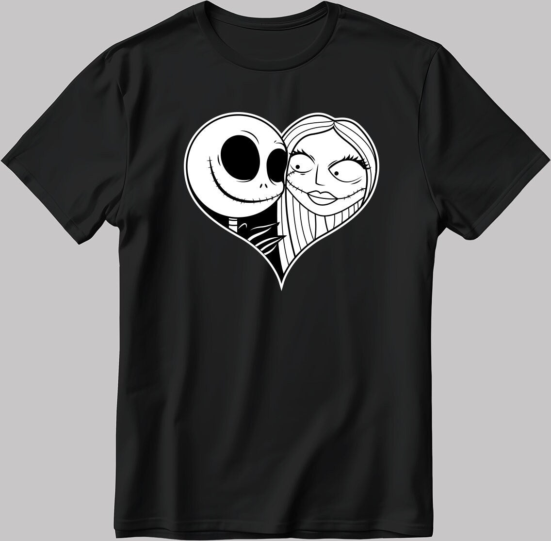 Jack Skellington And Lovely Girlfriend Short Sleeve White-Black Men's / Women's T Shirt U362