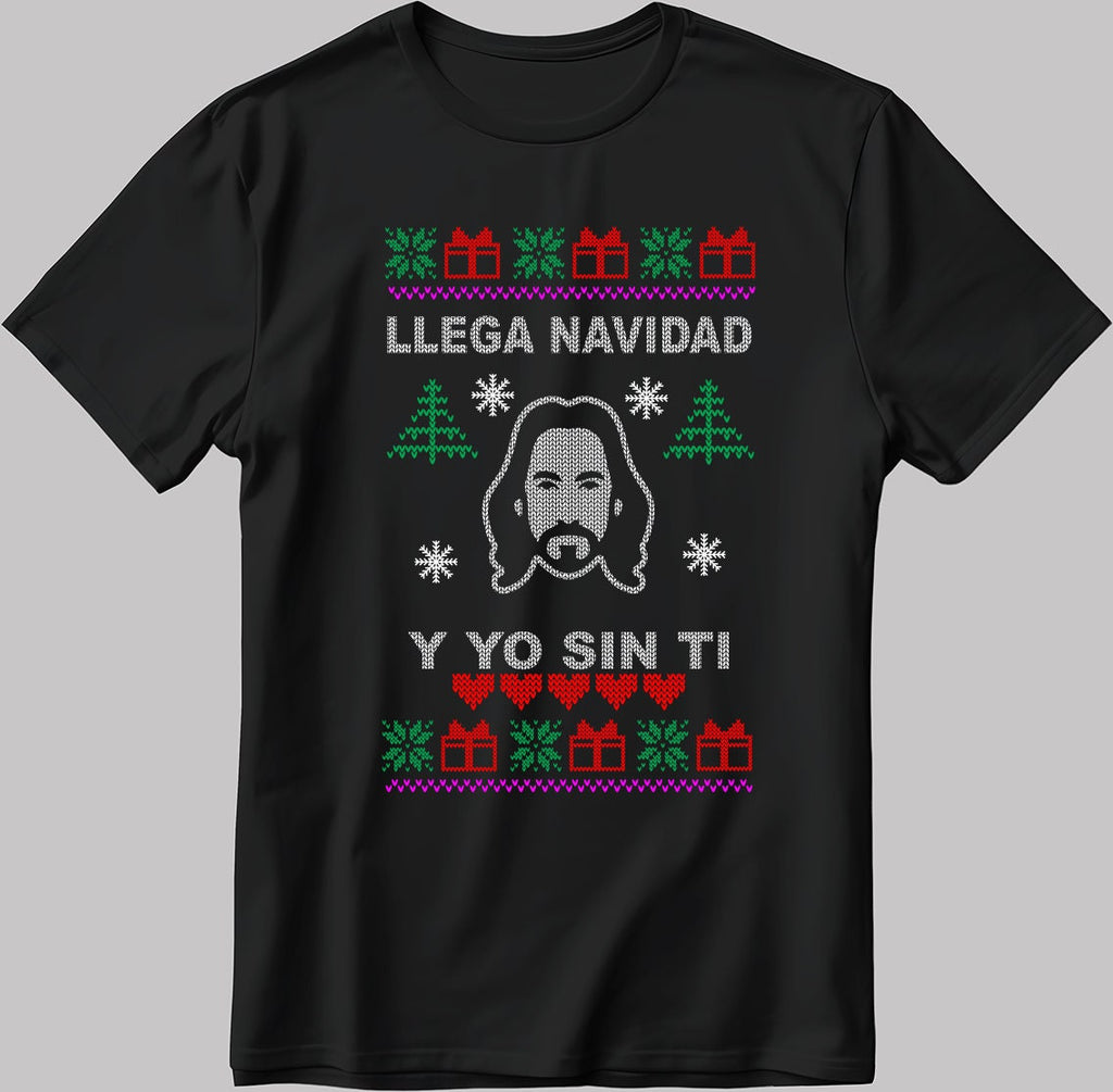 Llega Navidad Y Yo Sin Ti Poster Short Sleeve White-Black Men's / Women's T Shirt U376