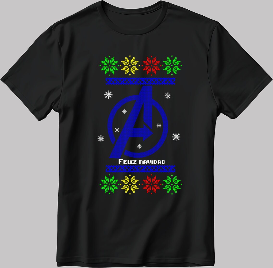 Avengers Feliz Navidad Poster Short Sleeve White-Black Men's / Women's T Shirt U378