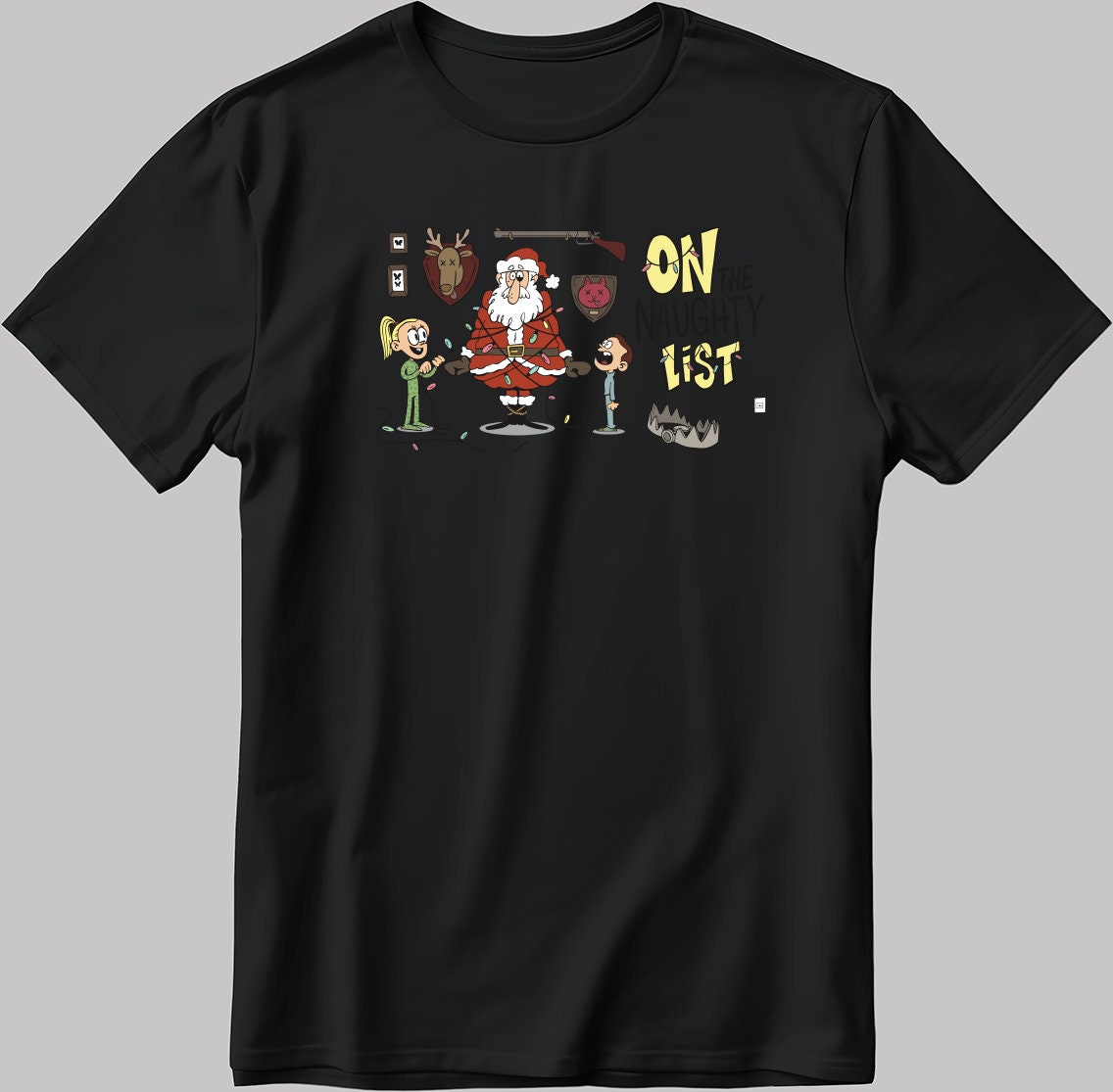 On The Naughty List Characters Short Sleeve White-Black Men's / Women's T Shirt U441