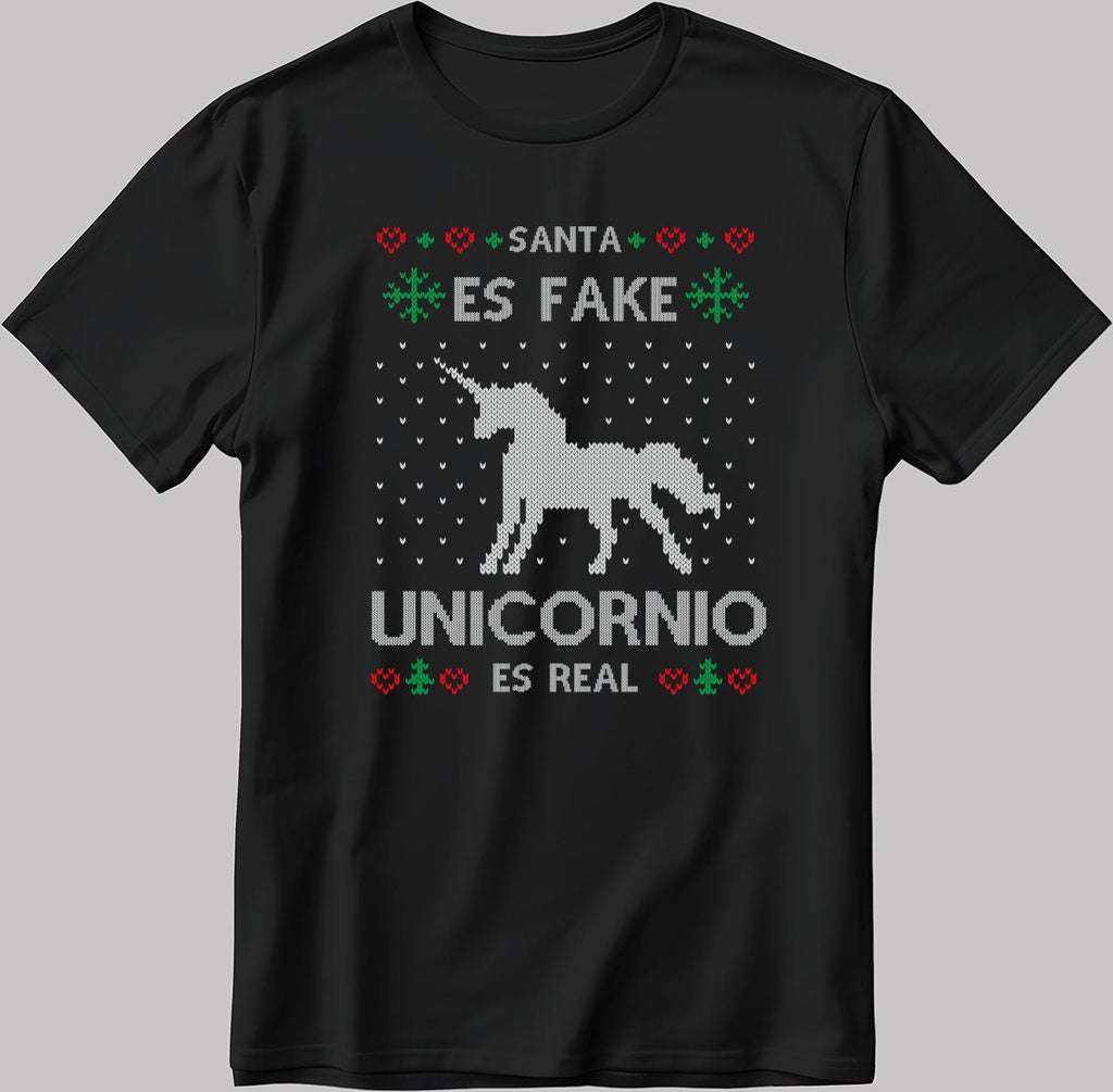 Santa Es Fake Unicornio Es Real Short Sleeve White-Black Men's / Women's T Shirt U443