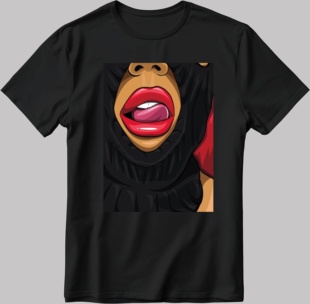 Licking Lips Poster Short Sleeve White-Black Men's / Women's T Shirt U417