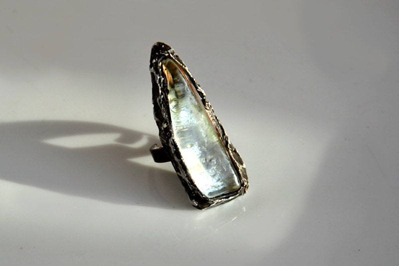SzkÅ‚o krysztaÅ‚, duÅ¼y pierÅ›cieÅ„, RAW Ring, pierÅ›cieÅ„ oÅ›wiadczenie, regulowany pierÅ›cieÅ„, biÅ¼uteria rustykalne