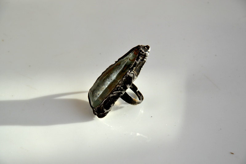 SzkÅ‚o krysztaÅ‚, duÅ¼y pierÅ›cieÅ„, RAW Ring, pierÅ›cieÅ„ oÅ›wiadczenie, regulowany pierÅ›cieÅ„, biÅ¼uteria rustykalne