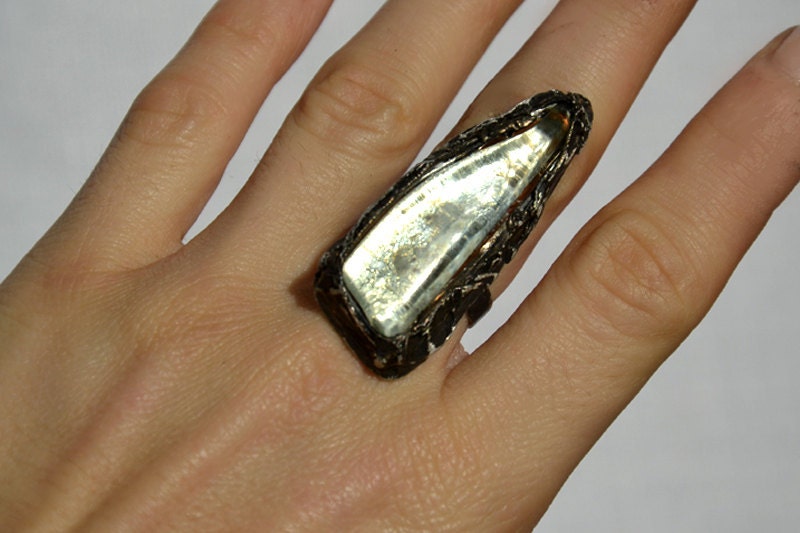 SzkÅ‚o krysztaÅ‚, duÅ¼y pierÅ›cieÅ„, RAW Ring, pierÅ›cieÅ„ oÅ›wiadczenie, regulowany pierÅ›cieÅ„, biÅ¼uteria rustykalne