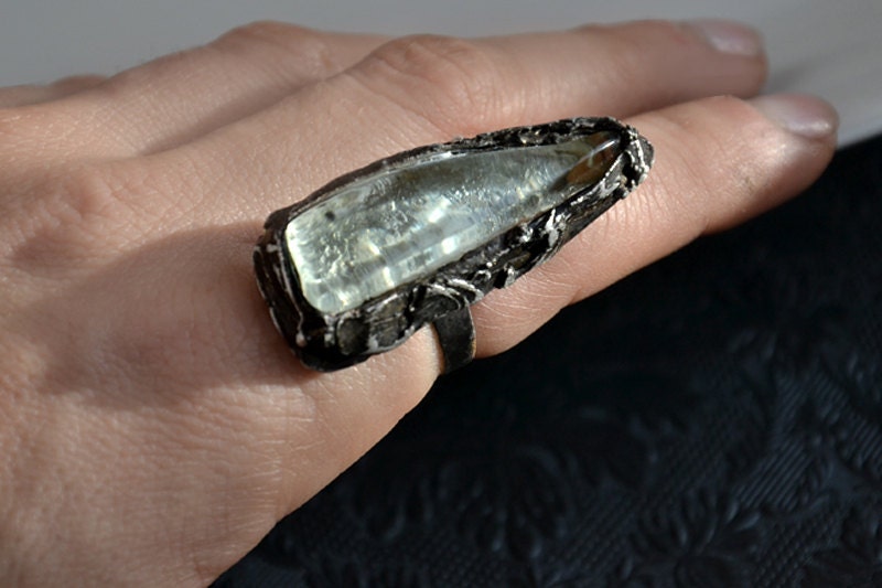 SzkÅ‚o krysztaÅ‚, duÅ¼y pierÅ›cieÅ„, RAW Ring, pierÅ›cieÅ„ oÅ›wiadczenie, regulowany pierÅ›cieÅ„, biÅ¼uteria rustykalne