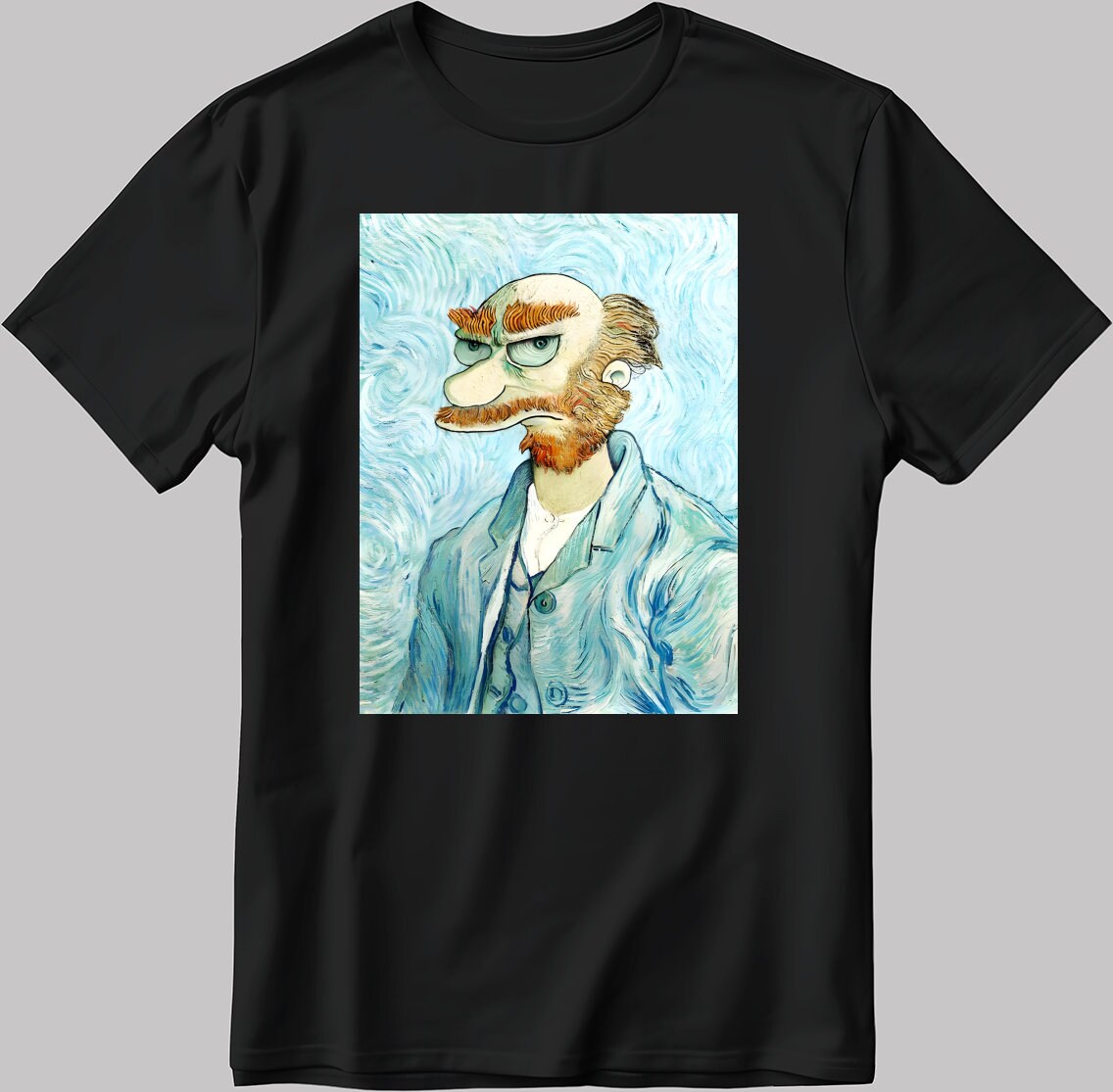 Willie Van Gogh Simpsons Art Short Sleeve White-Black Men's / Women's T Shirt N124