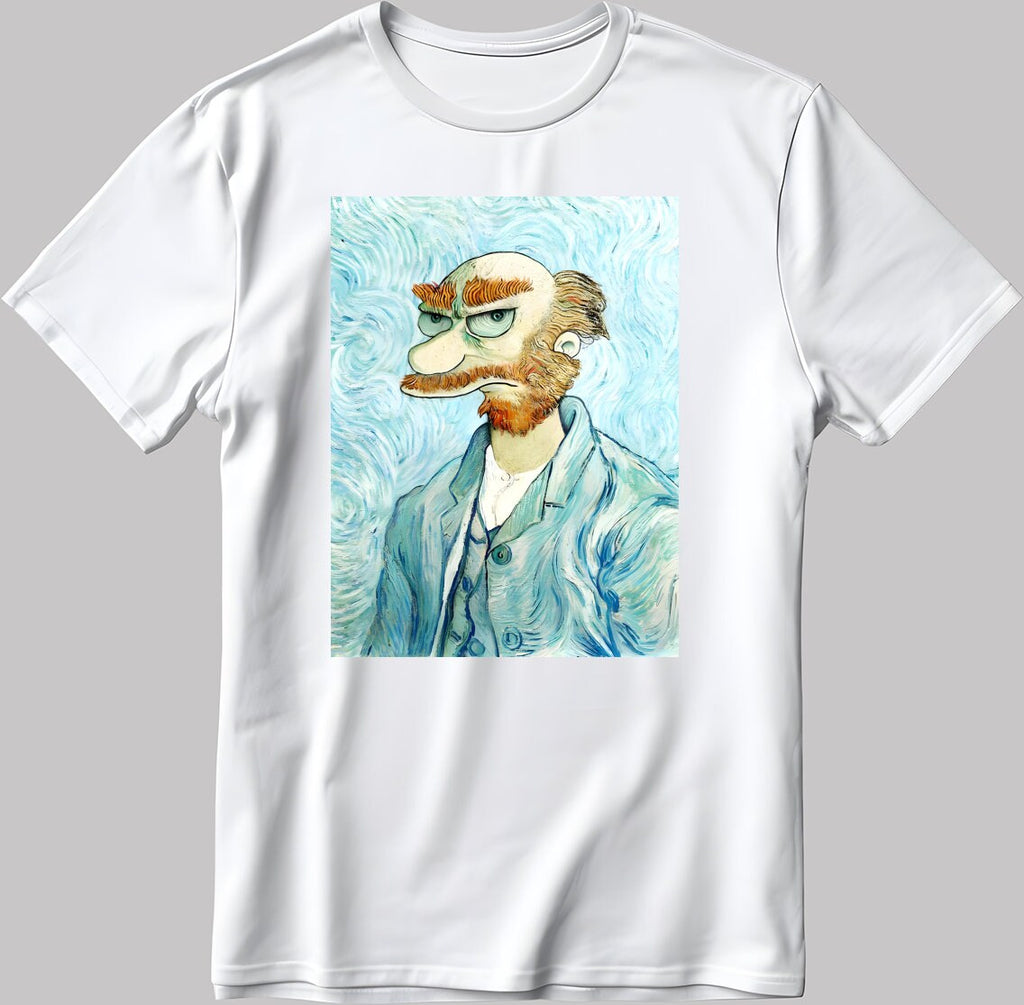 Willie Van Gogh Simpsons Art Short Sleeve White-Black Men's / Women's T Shirt N124