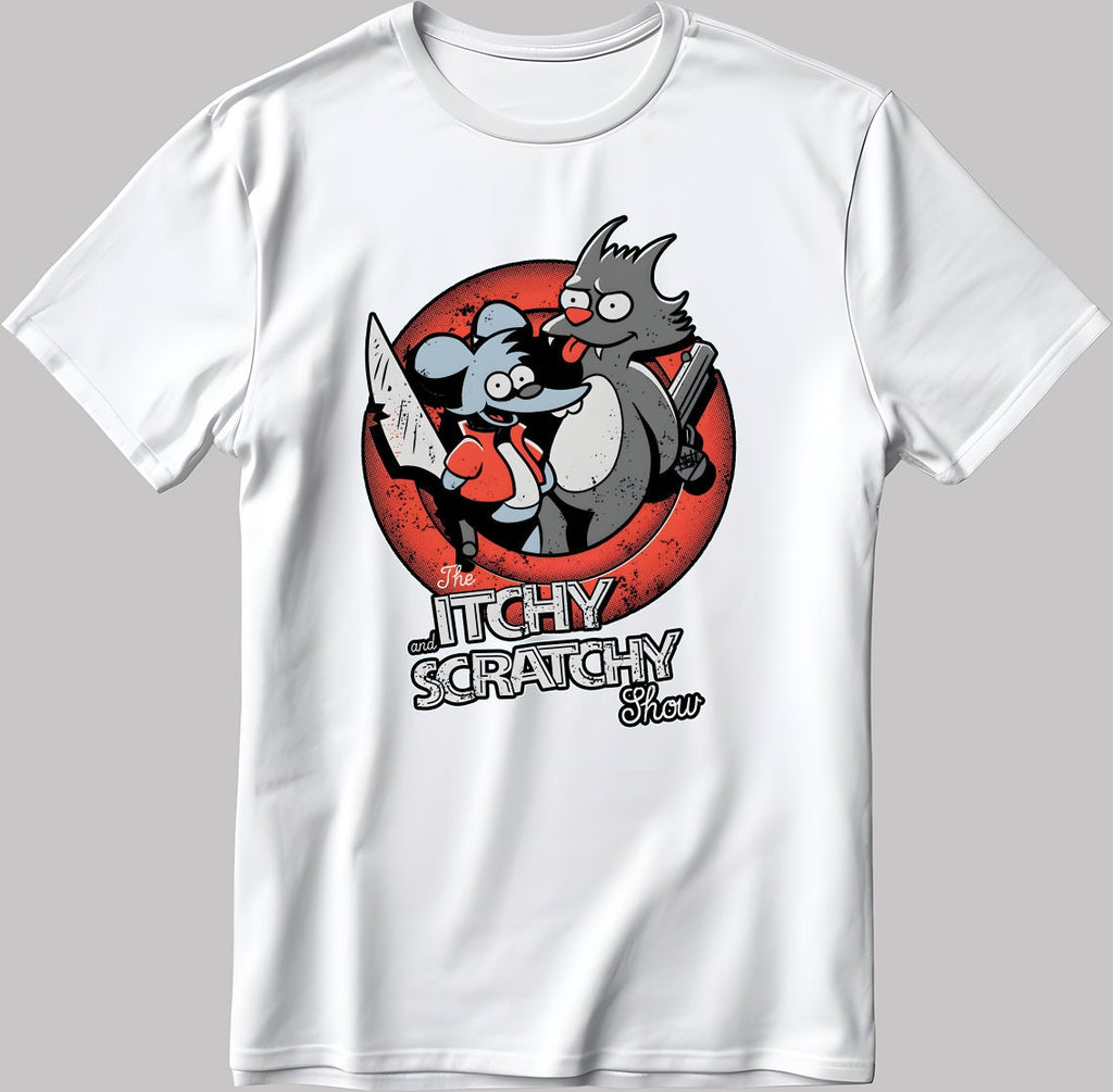 The Itchy And Scratchy Show Short Sleeve White-Black Men's / Women's T Shirt N125