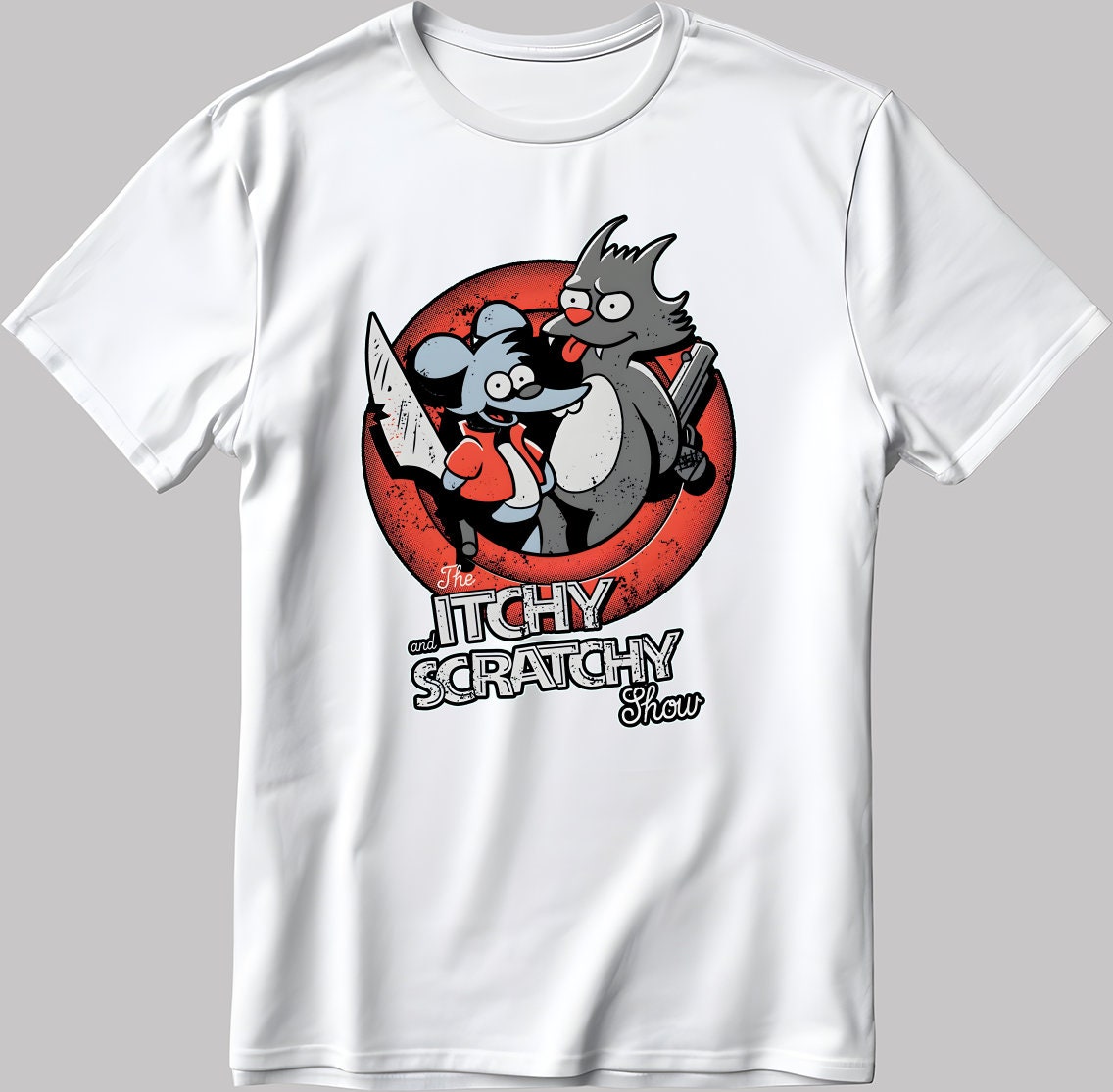 The Itchy And Scratchy Show Short Sleeve White-Black Men's / Women's T Shirt N125