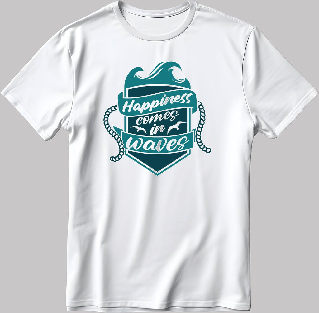 Happiness Waves Short Sleeve White-Black Men's / Women's T Shirt C307