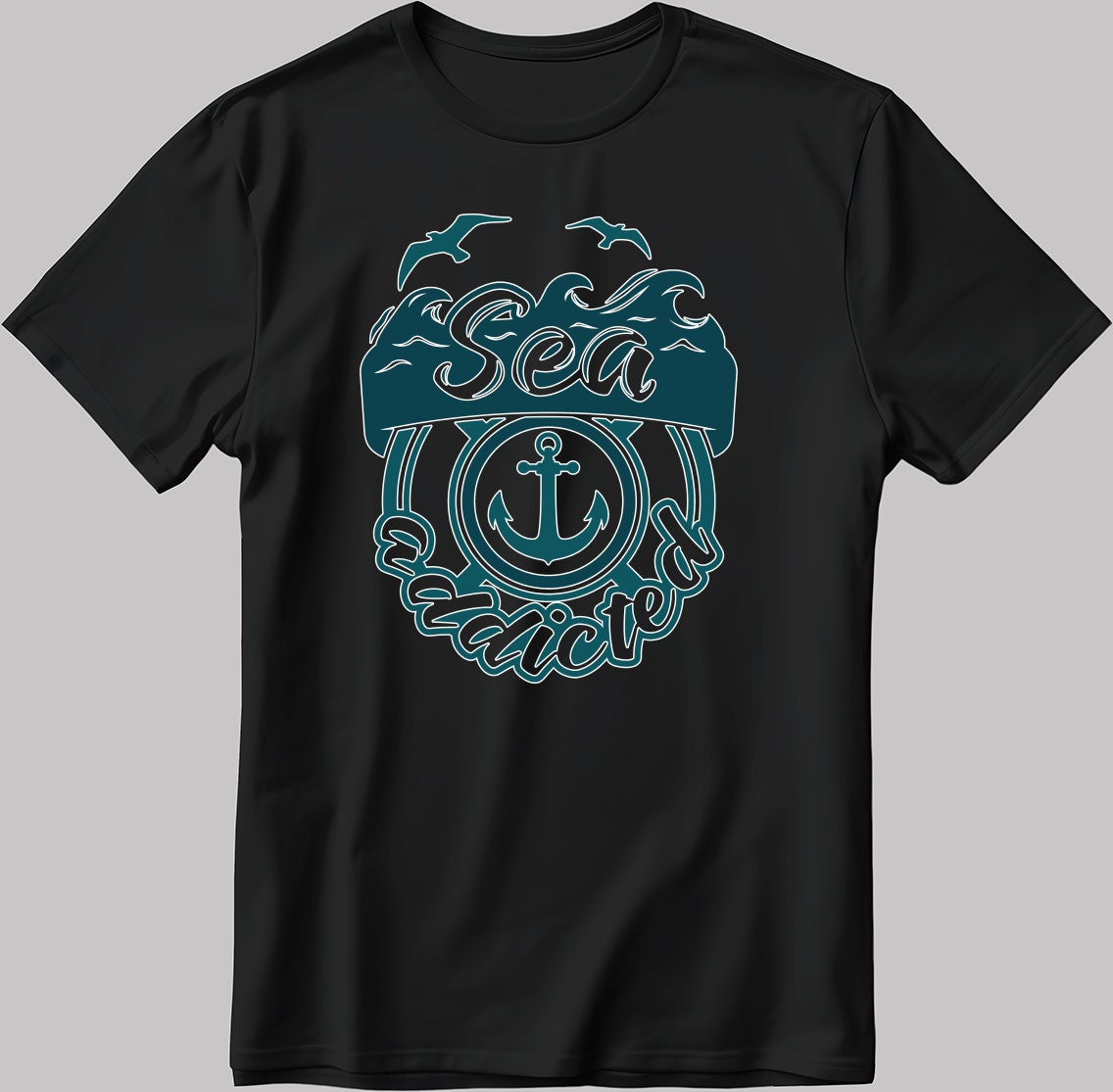 Sea Addicted Short Sleeve White-Black Men's / Women's T Shirt C328