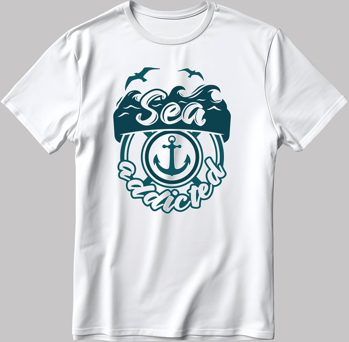 Sea Addicted Short Sleeve White-Black Men's / Women's T Shirt C328