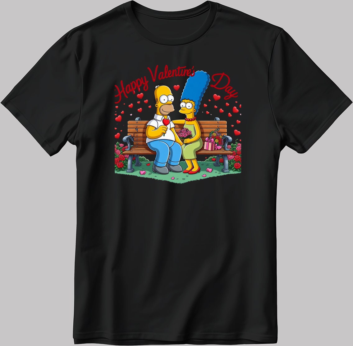 The Simpsons Valentine Days Short Sleeve White-Black Men's / Women's T Shirt C498