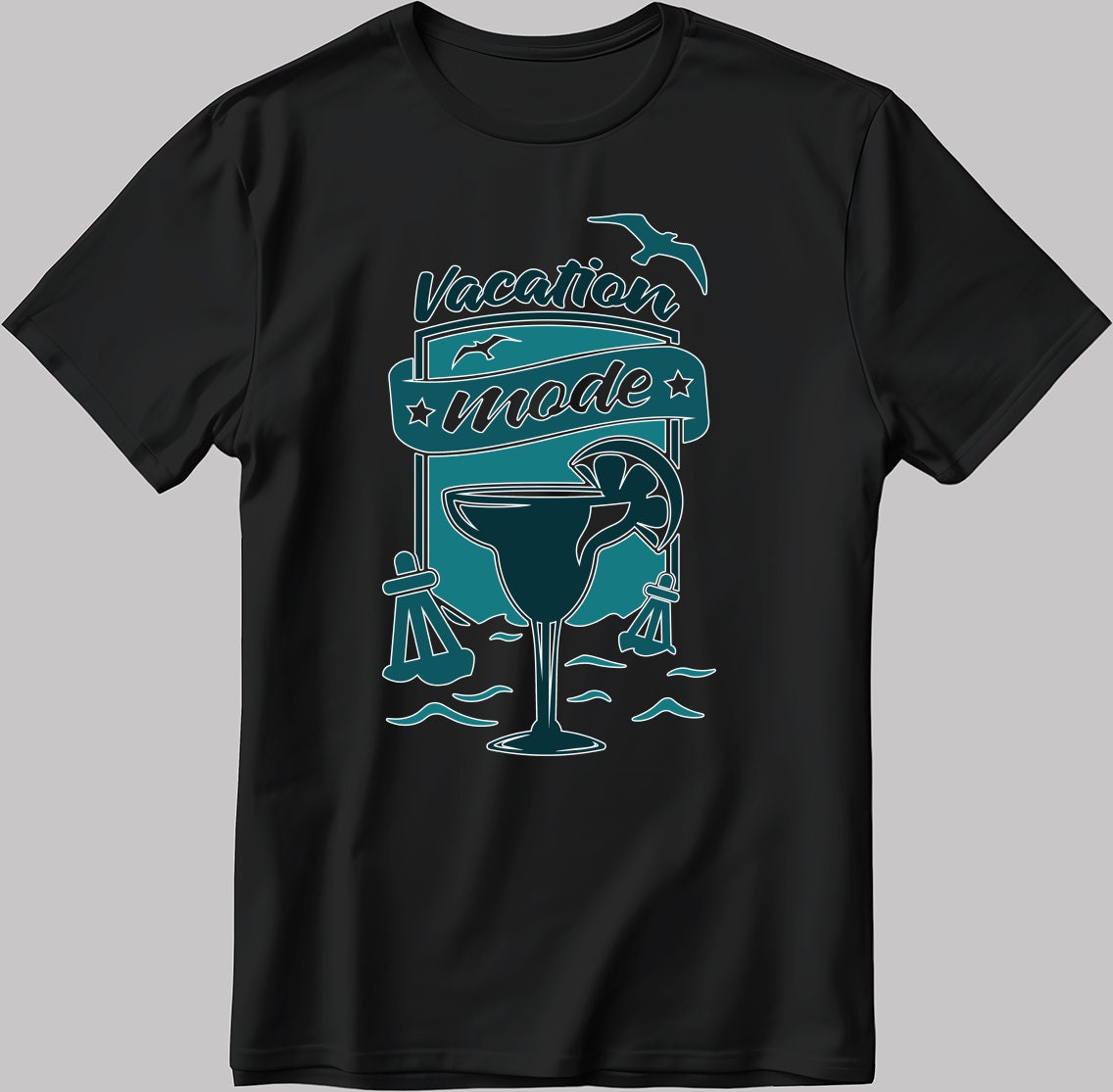 Vacation Mode Short Sleeve White-Black Men's / Women's T Shirt C338