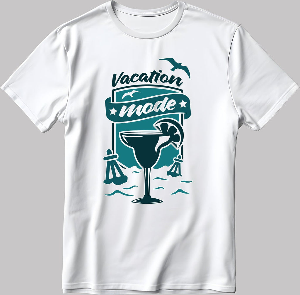 Vacation Mode Short Sleeve White-Black Men's / Women's T Shirt C338