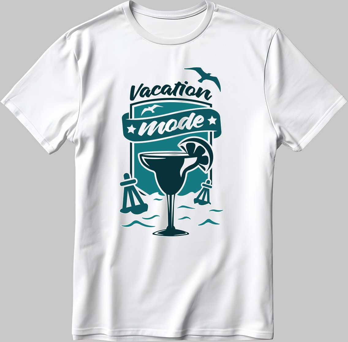 Vacation Mode Short Sleeve White-Black Men's / Women's T Shirt C338