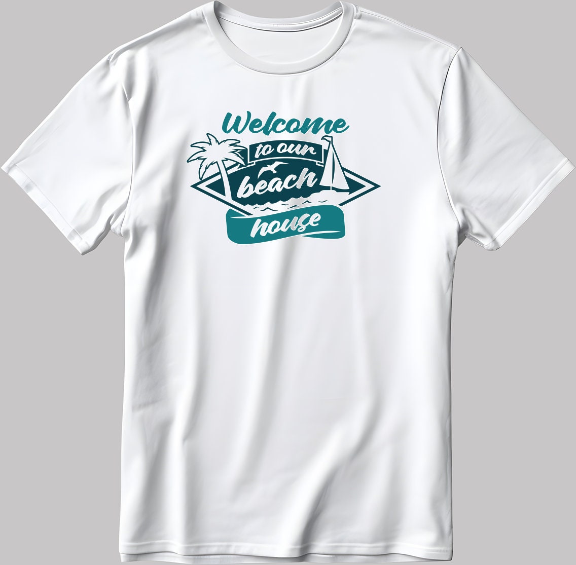 Welcome To Our Beach House Short Sleeve White-Black Men's / Women's T Shirt C339