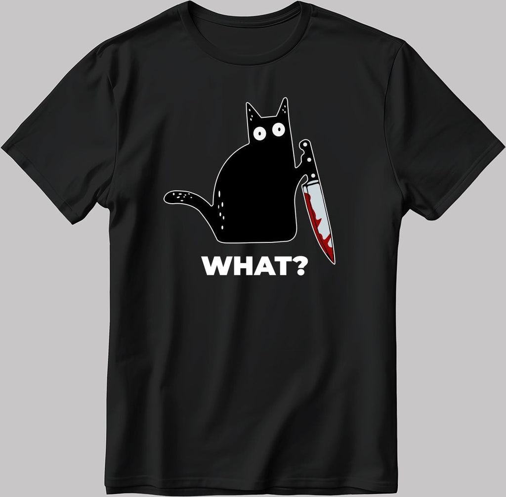 Black Cat What? Short Sleeve White-Black Men's / Women's T Shirt D344