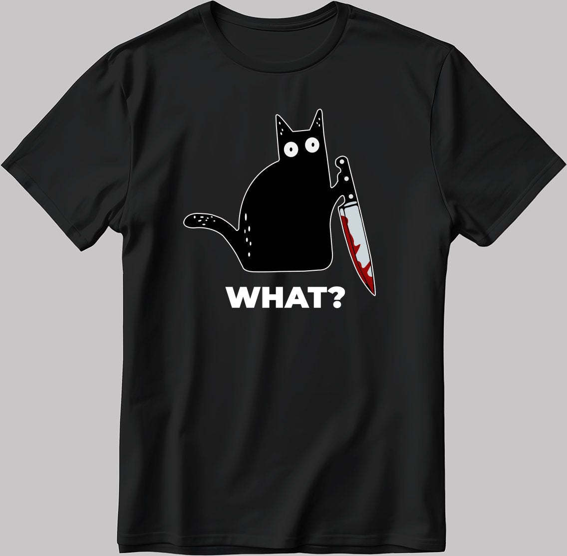 Black Cat What? Short Sleeve White-Black Men's / Women's T Shirt D344