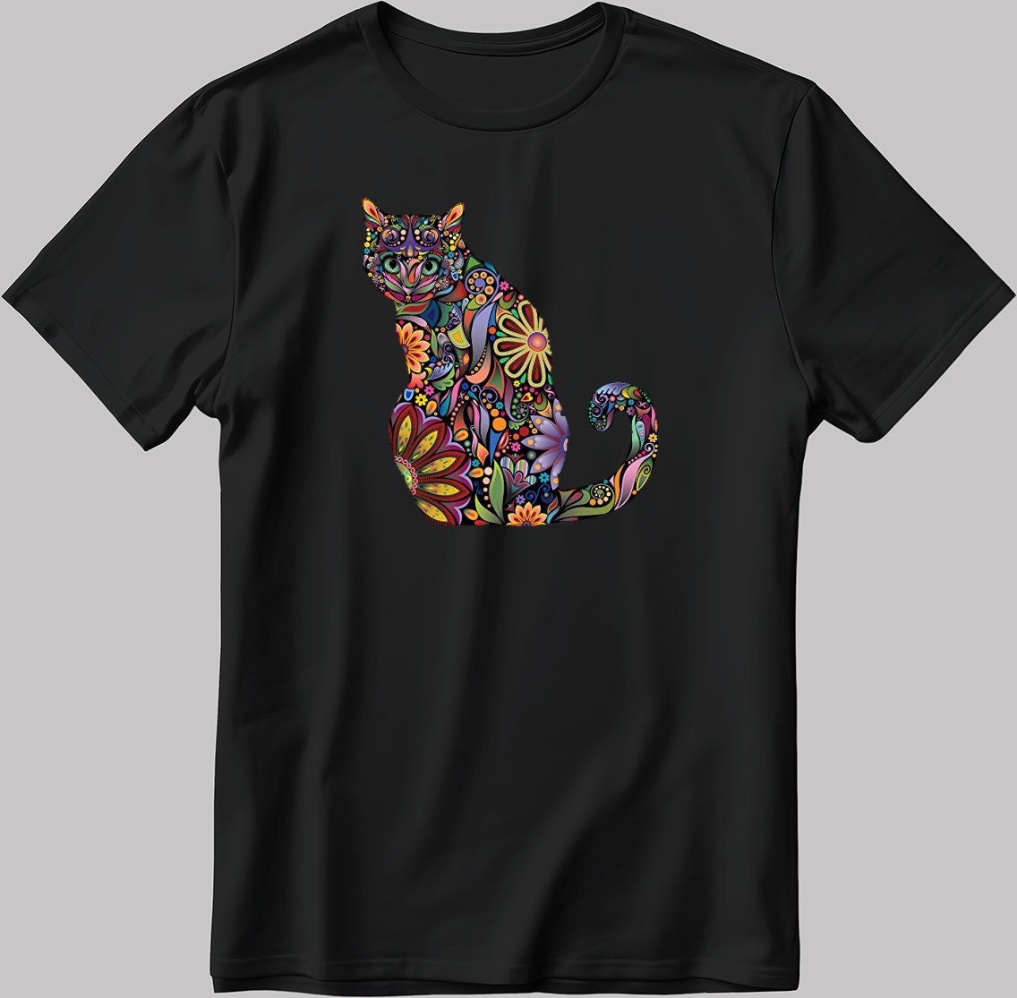 Colorful Funny Cat Short Sleeve White-Black Men's / Women's T Shirt K285