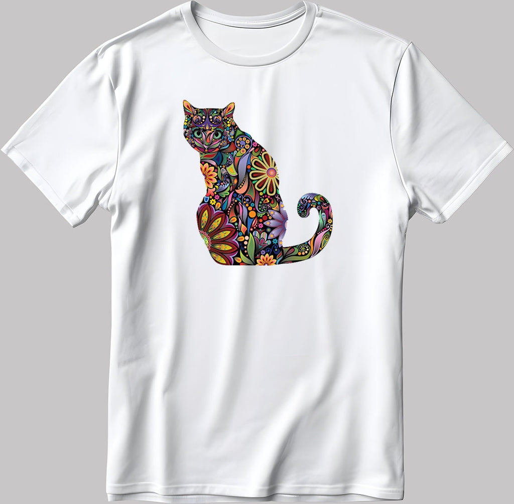Colorful Funny Cat Short Sleeve White-Black Men's / Women's T Shirt K285