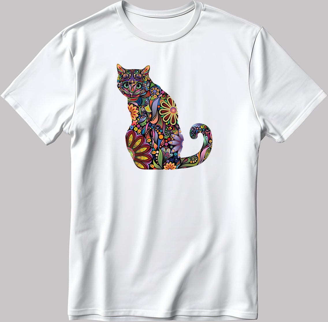 Colorful Funny Cat Short Sleeve White-Black Men's / Women's T Shirt K285