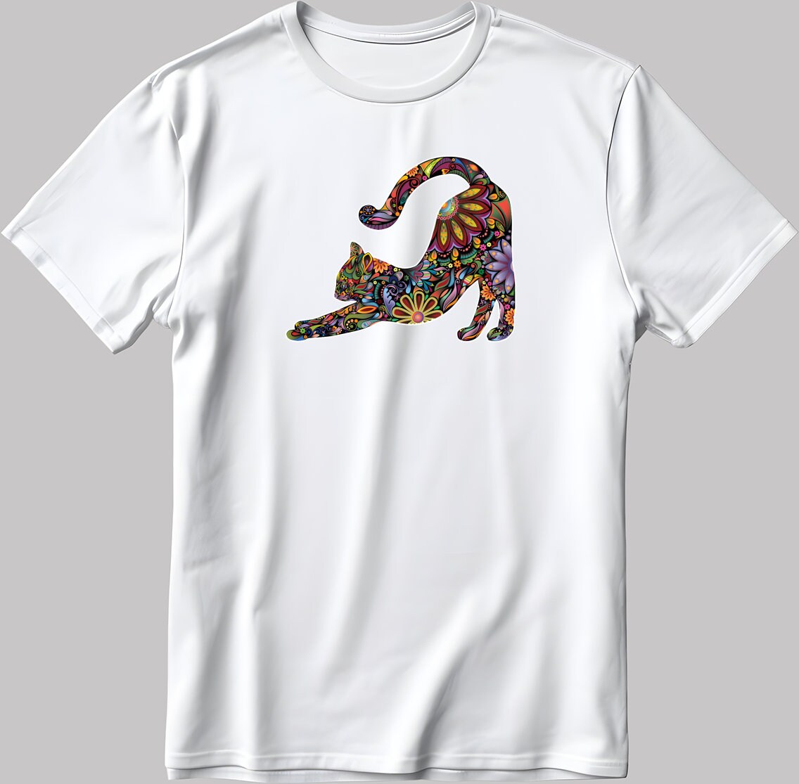 Funny Colorful Cat Short Sleeve White-Black Men's / Women's T Shirt K286