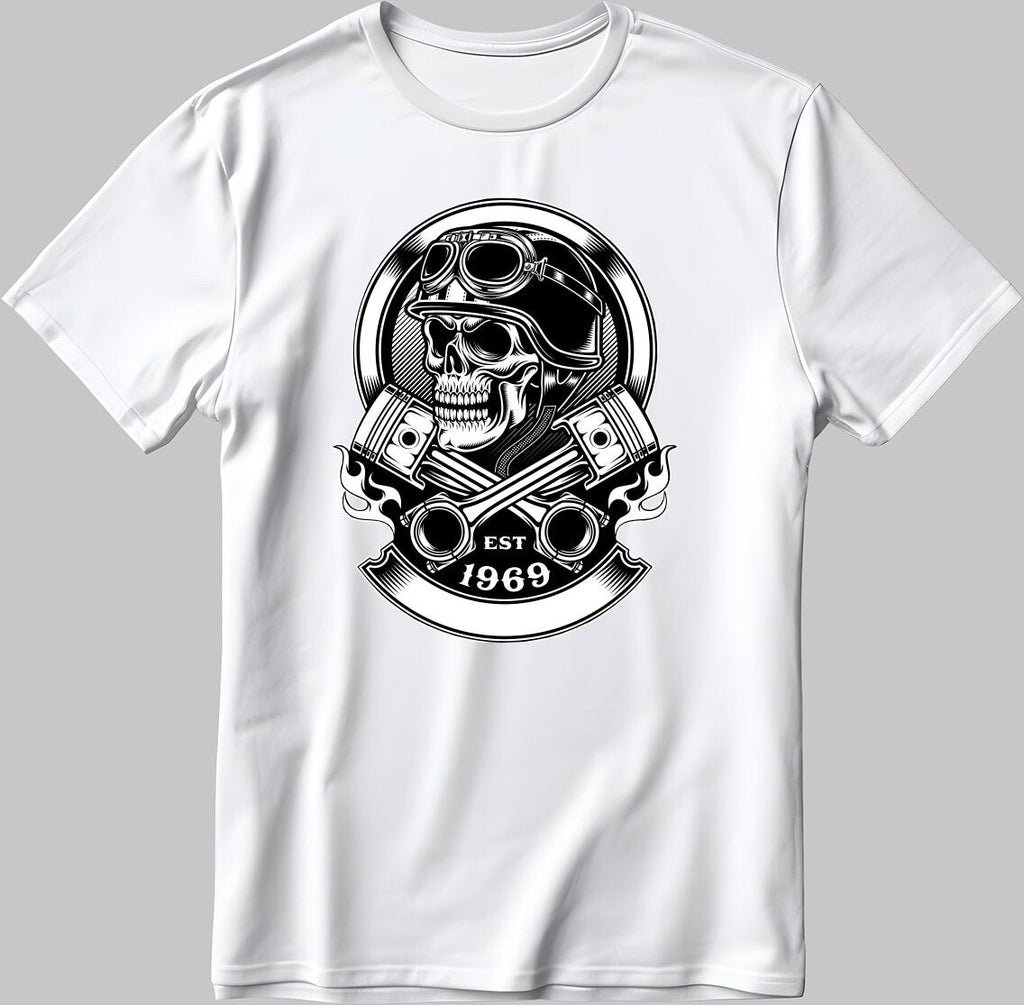 Skull Rider Logo Short Sleeve White-Black Men's / Women's T Shirt K1014