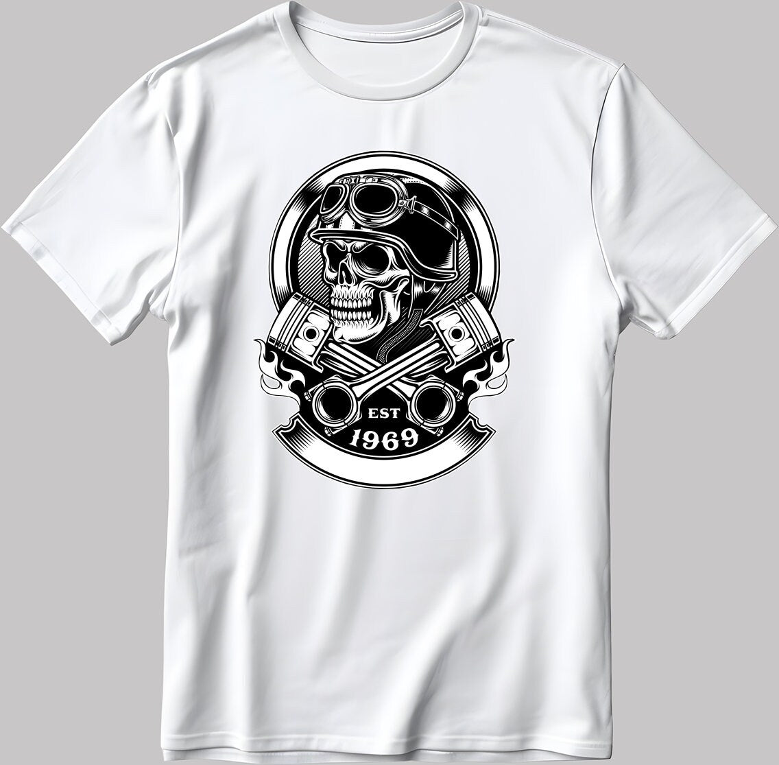 Skull Rider Logo Short Sleeve White-Black Men's / Women's T Shirt K1014