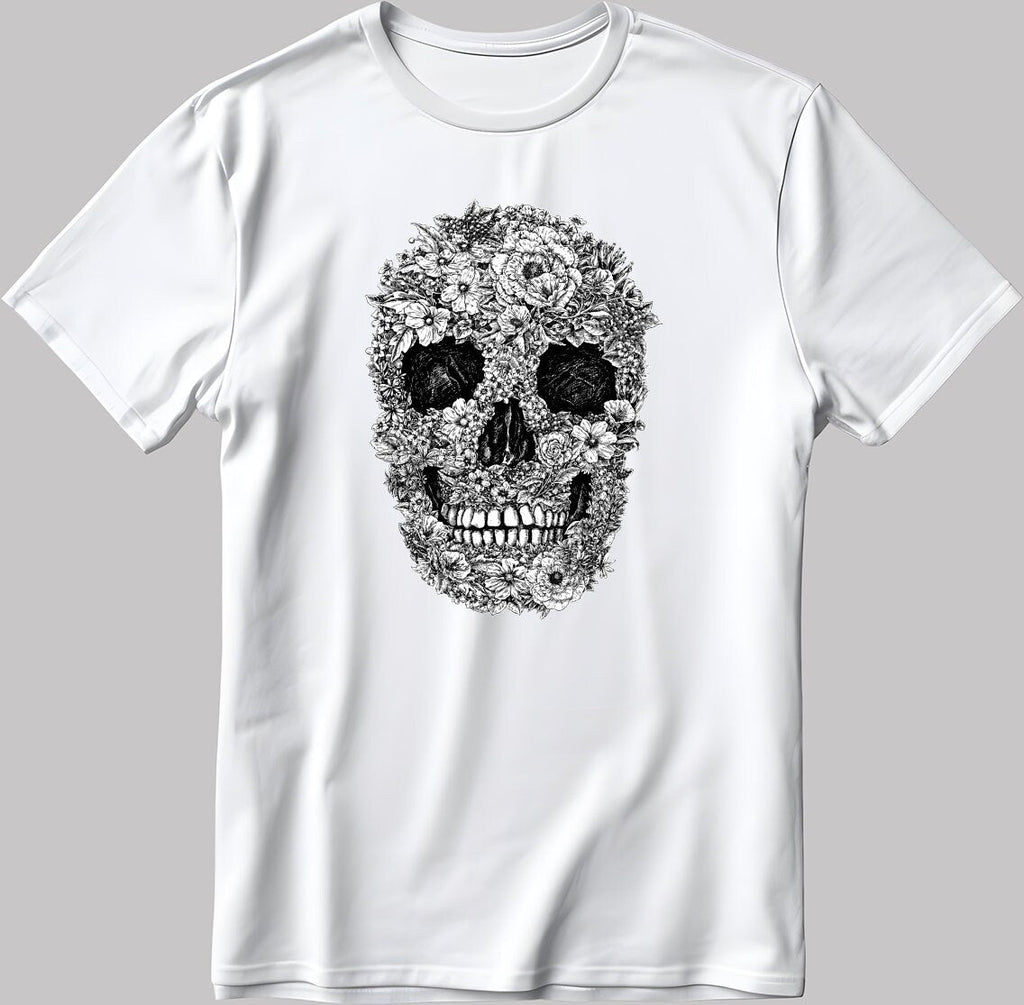 Happy Face Skeleton Short Sleeve White-Black Men's / Women's T Shirt K1017