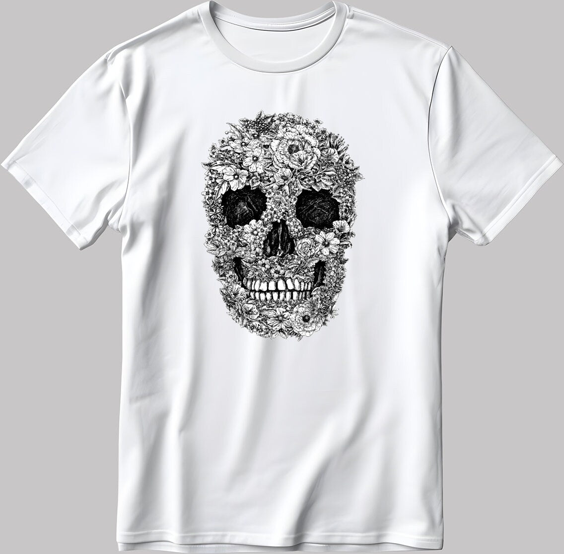 Happy Face Skeleton Short Sleeve White-Black Men's / Women's T Shirt K1017