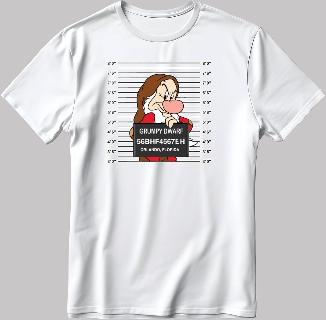 Cartoon Character Grumpy Dwarf Short Sleeve White-Black Men's / Women's T Shirt K826