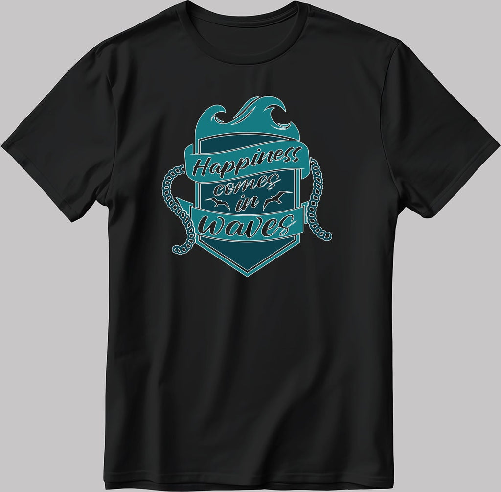Happiness Waves Short Sleeve White-Black Men's / Women's T Shirt C307