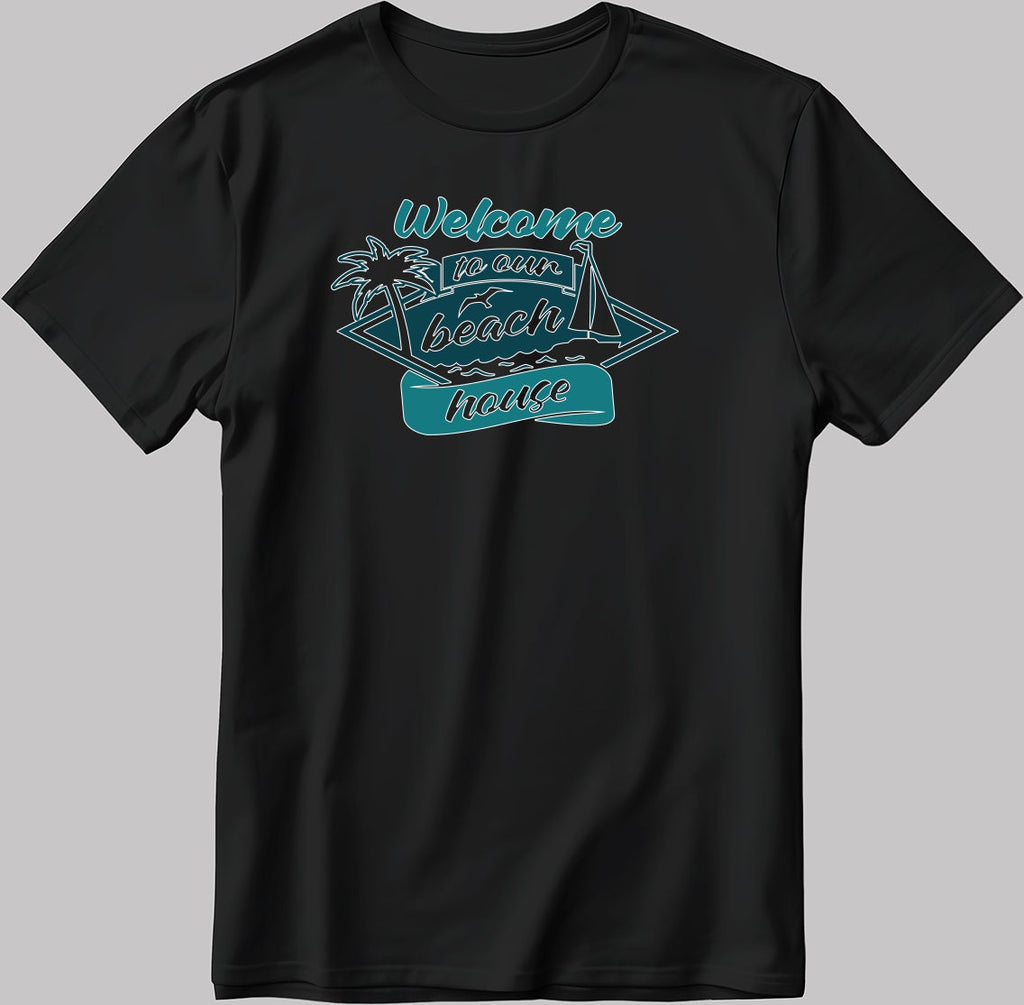 Welcome To Our Beach House Short Sleeve White-Black Men's / Women's T Shirt C339