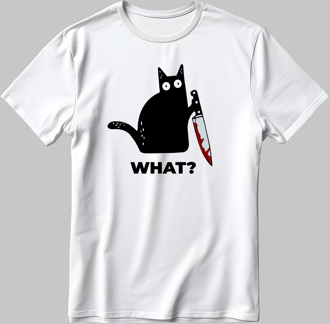 Black Cat What? Short Sleeve White-Black Men's / Women's T Shirt D344