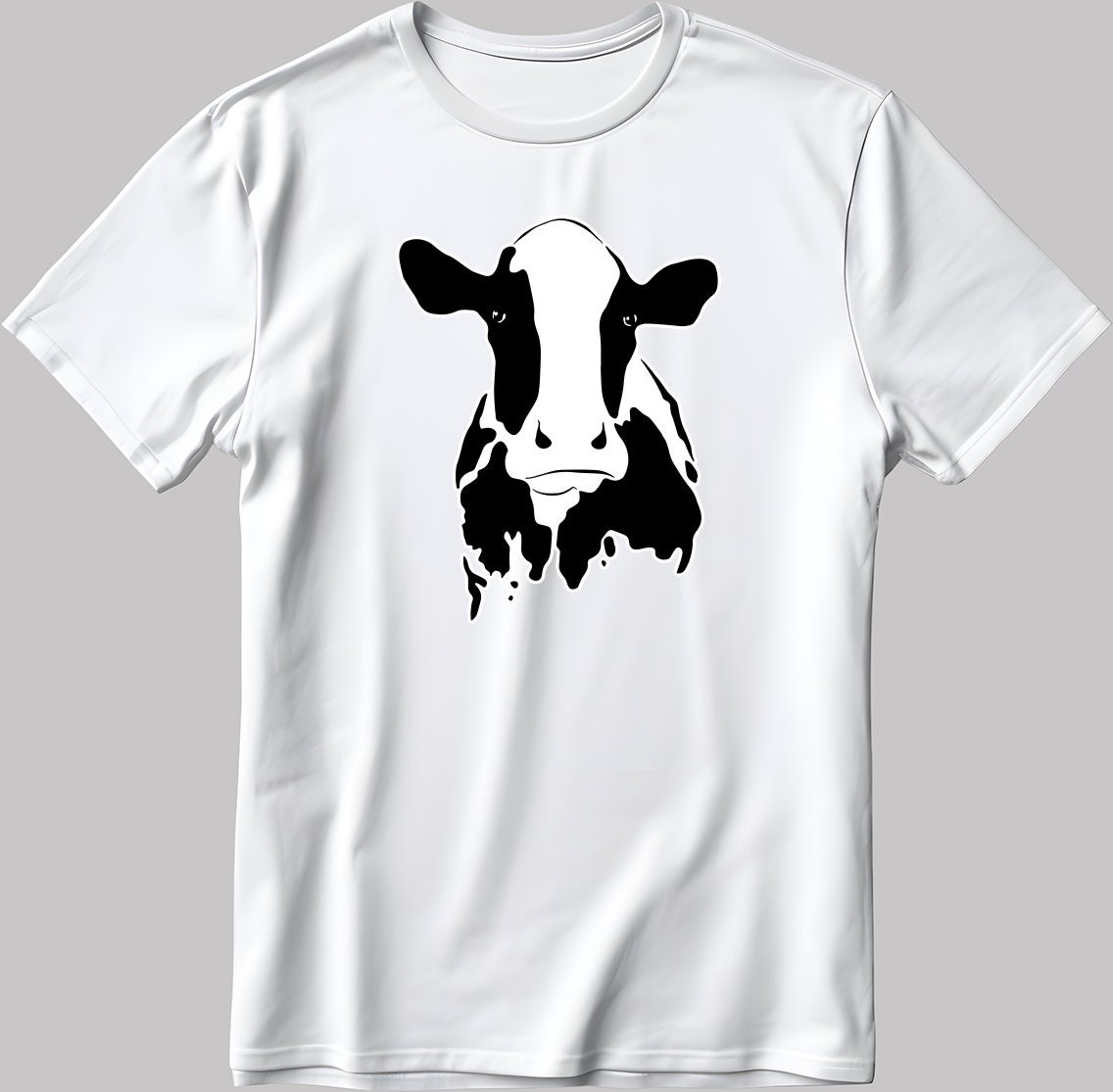 Cute Cow Face Short Sleeve White-Black Men's / Women's T Shirt K243