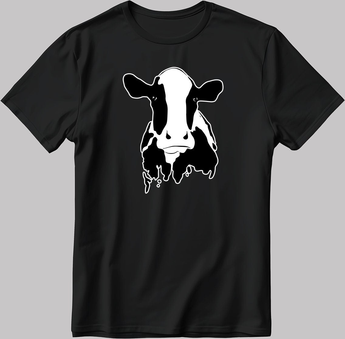 Cute Cow Face Short Sleeve White-Black Men's / Women's T Shirt K243