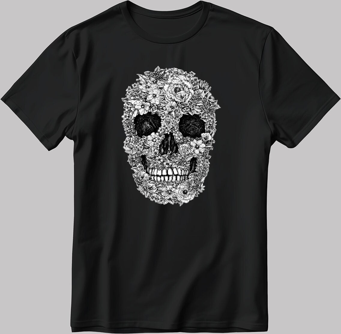 Happy Face Skeleton Short Sleeve White-Black Men's / Women's T Shirt K1017